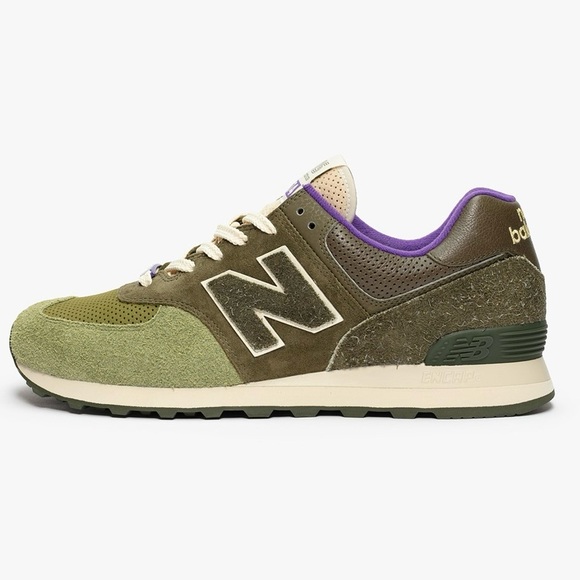 SNS X New Balance 574 Nature Retro Running Shoe / Sneaker - Green / Purple - Picture 7 of 16